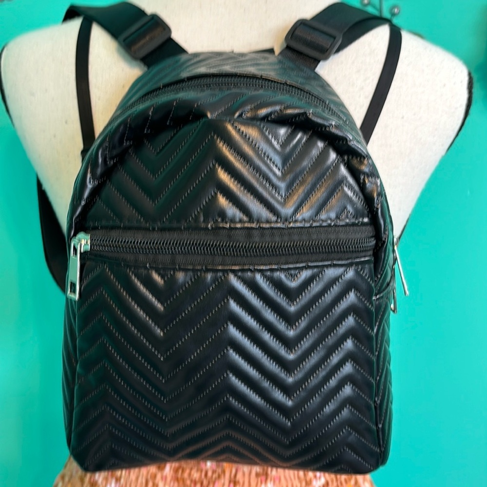 Chevron Patterned Black Backpack- Like New - image 1